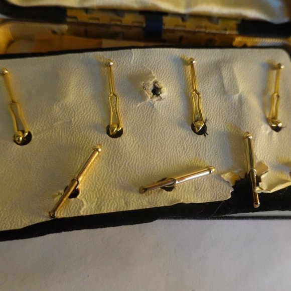 Men's 14k Gold Filled Front Cufflinks and Studs- 9 Piece Art Deco Set - Picture 3 of 3